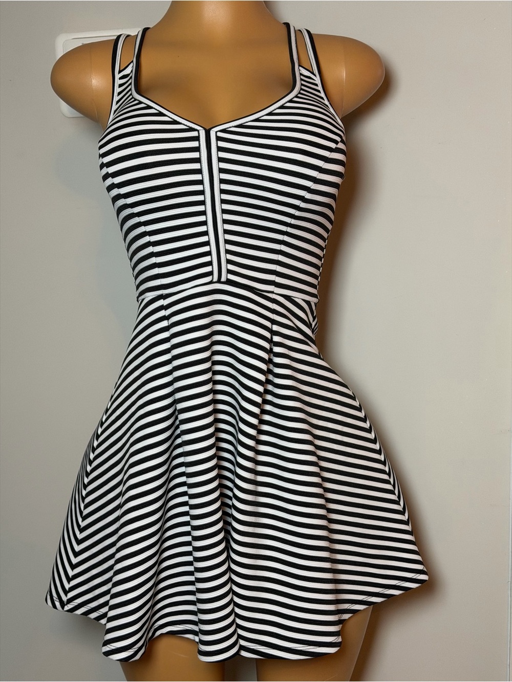 Material Girl Black and White Striped Fit-and-Flare Skater Dress
